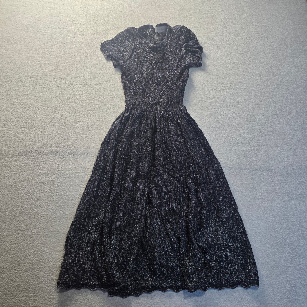 Ali & Dereck Lace Midi Dress Womens S Black Metallic Fit Flare Cocktail Holiday